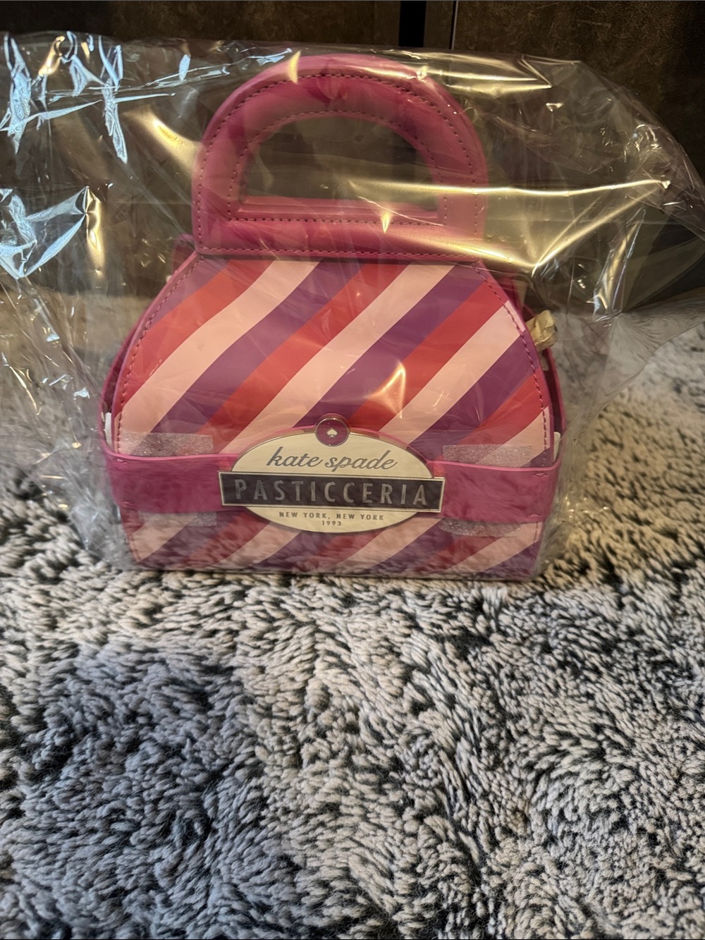 NWT kate spade Pink and Purple Striped Pasticceria Mini Dome Gorgeous Bag